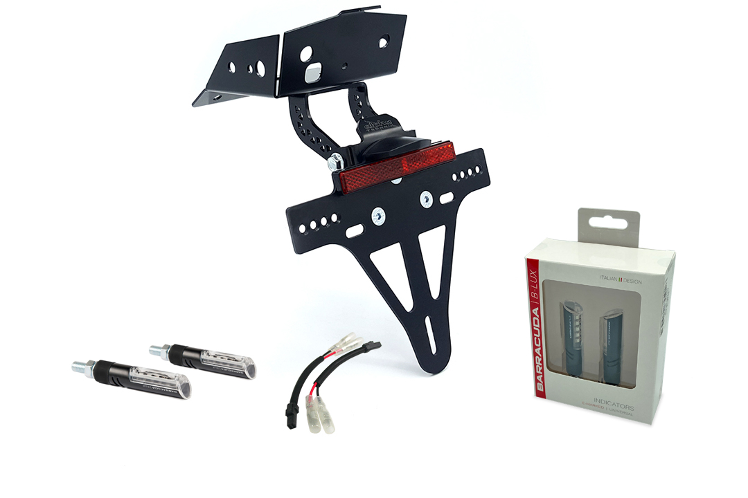 alpha Technik number plate holder-flasher light, turn signal kit IDEA (fronte + rear) for KTM 690 SMC R from model year 2019