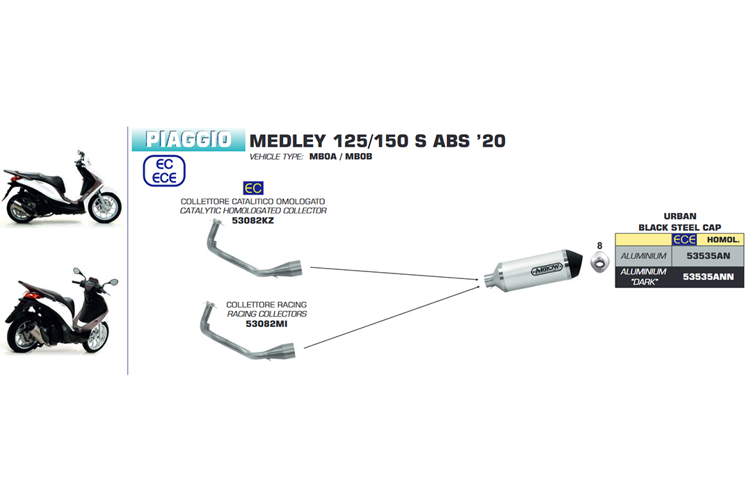 ARROW Racing Header for Piaggio Medley 125 2020- / Medley 150 2020- , without catalyst