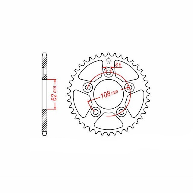 rear sprocket Steel, 39 Teeth, Pitch 520