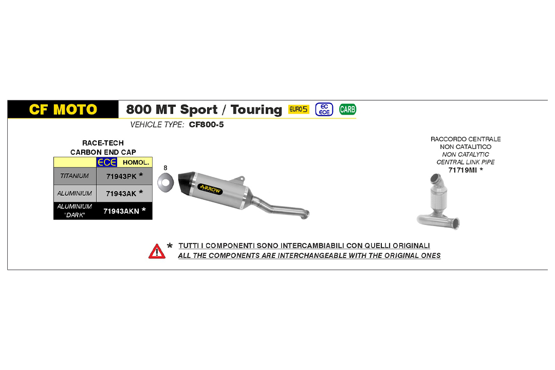 ARROW RACE-TECH DARK Aluminium Exhaust for CF Moto 800 MT Sport / Touring 2022-