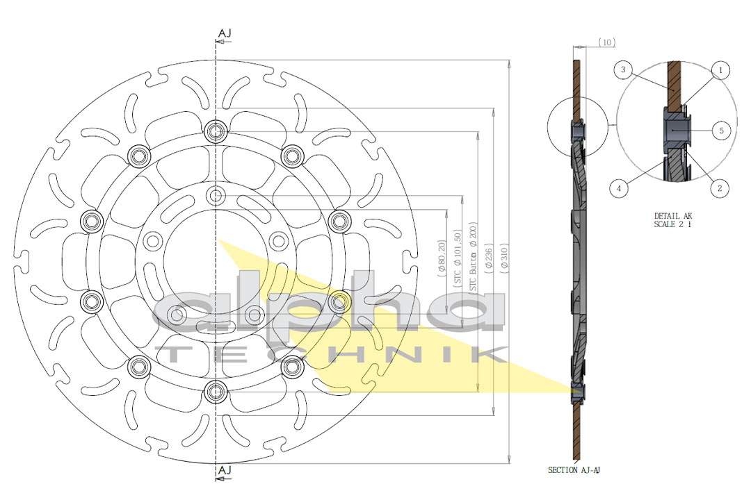alpha Technik brake disc Omega-Design ABD33, front for MV Agusta Brutale, F4