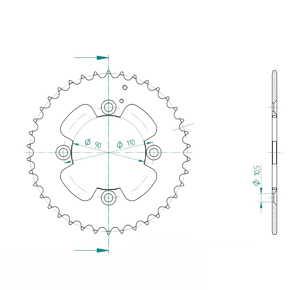 rear sprocket Steel, 38 Teeth, Pitch 520
