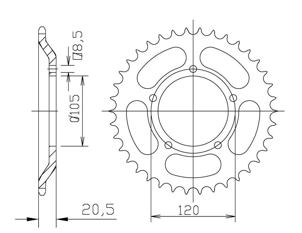 rear sprocket Steel, 55 Teeth, Pitch 428