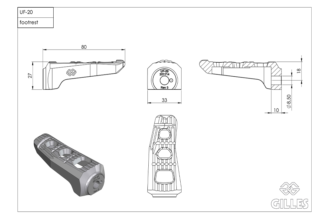 Gilles replacement footrest kit Touring, pillion, silver for BMW S1000R, S1000RR, M1000R
