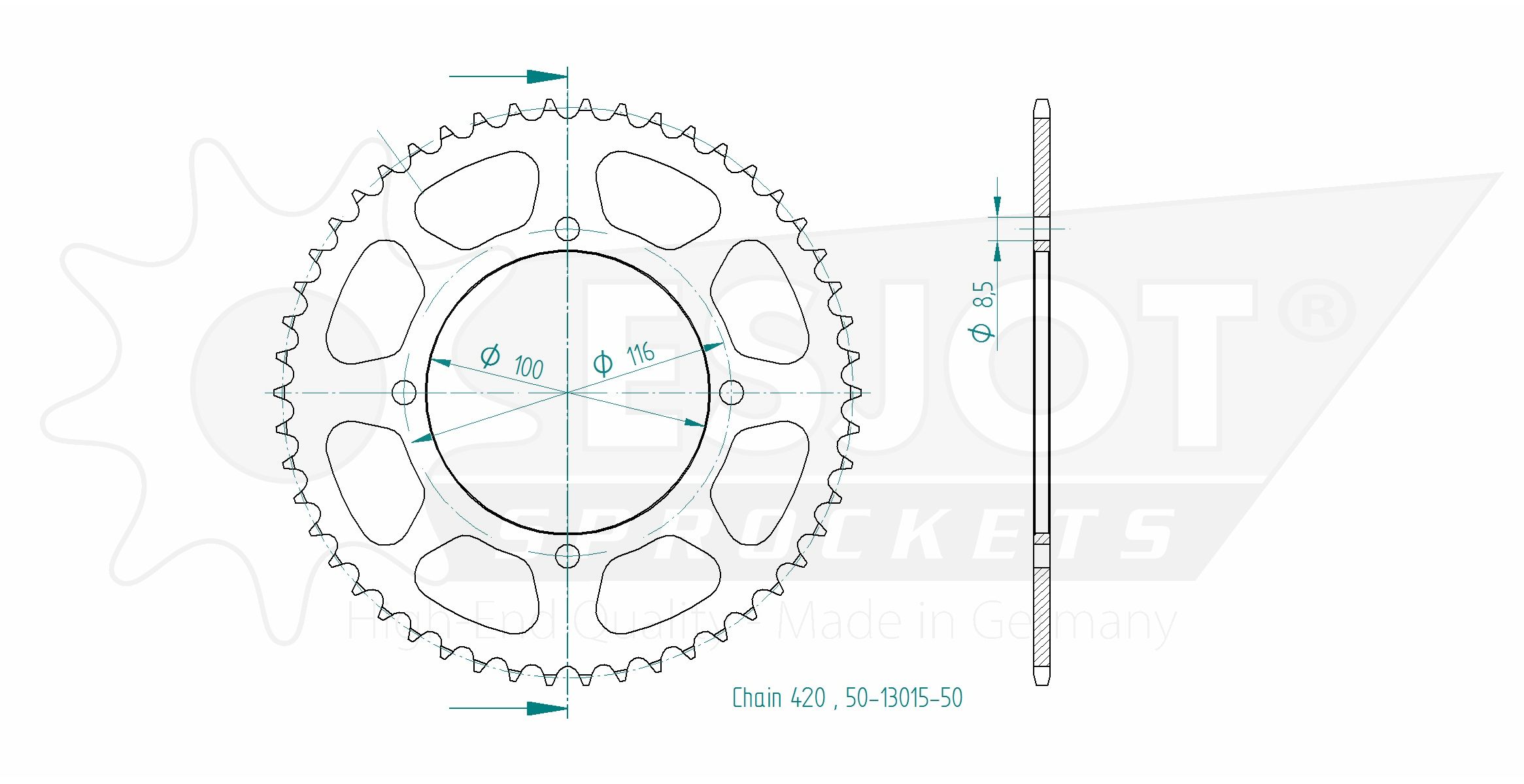 Esjot rear sprocket Z-52 Kawasaki KX60 KX80 KX85 KX100