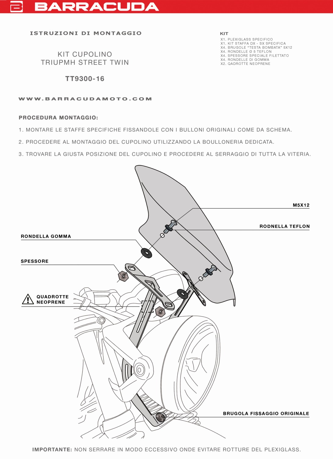 Barracuda Aerosport Plexiglass Windshield for Triumph Street Twin
