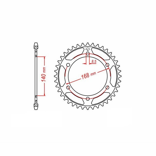 rear sprocket Steel, 42 Teeth, Pitch 525
