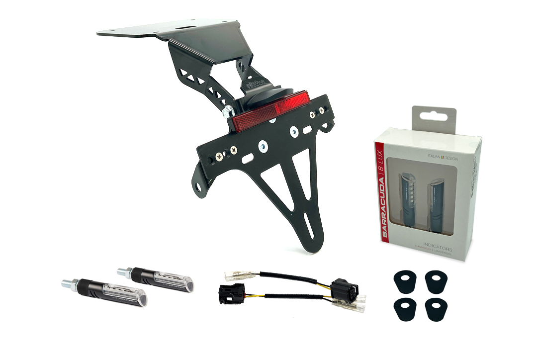 alpha Technik Number Plate Holder-flasher light, turn signal-Kit IDEA (front + rear) for Yamaha YZF-R3 / MT03 Model Year 2020-
