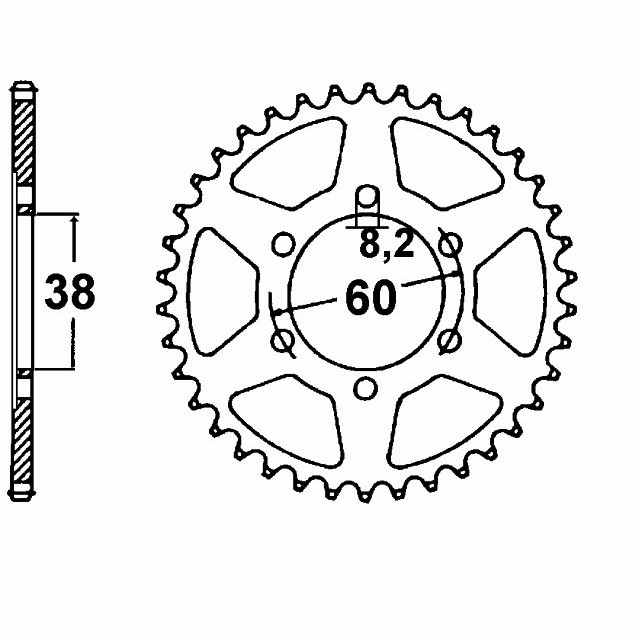 rear sprocket Steel, 44 Teeth, Pitch 420