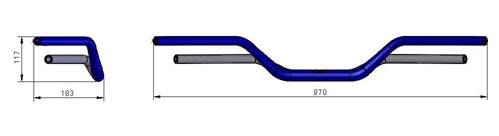 LSL X-Bar Aluminium handlebar Flat Track X14, 1 1/8 inch, silver bead-blasted