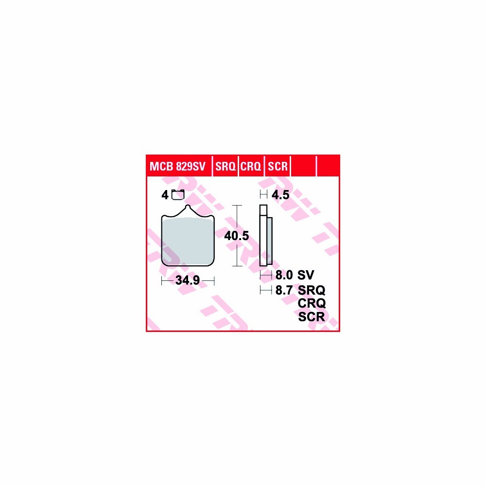 TRW Brake Pad Set Sinter Street MCB829SV Front