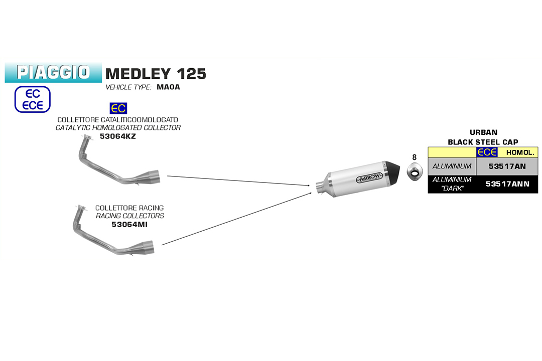 ARROW DARK URBAN Exhaust for Piaggio Medley 125/150 2016-, black aluminium (Only with ARROW manifold)