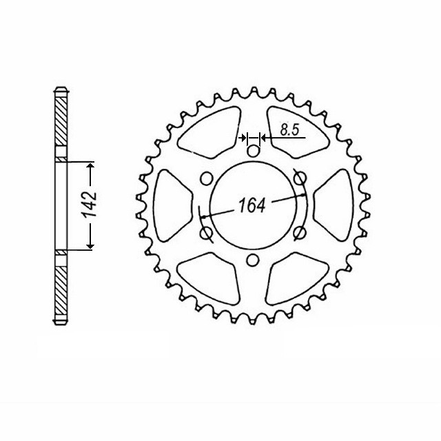rear sprocket Steel, 44 Teeth, Pitch 525