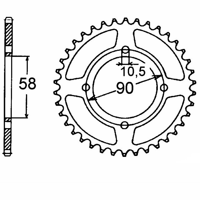 rear sprocket Steel, 44 Teeth, Pitch 428