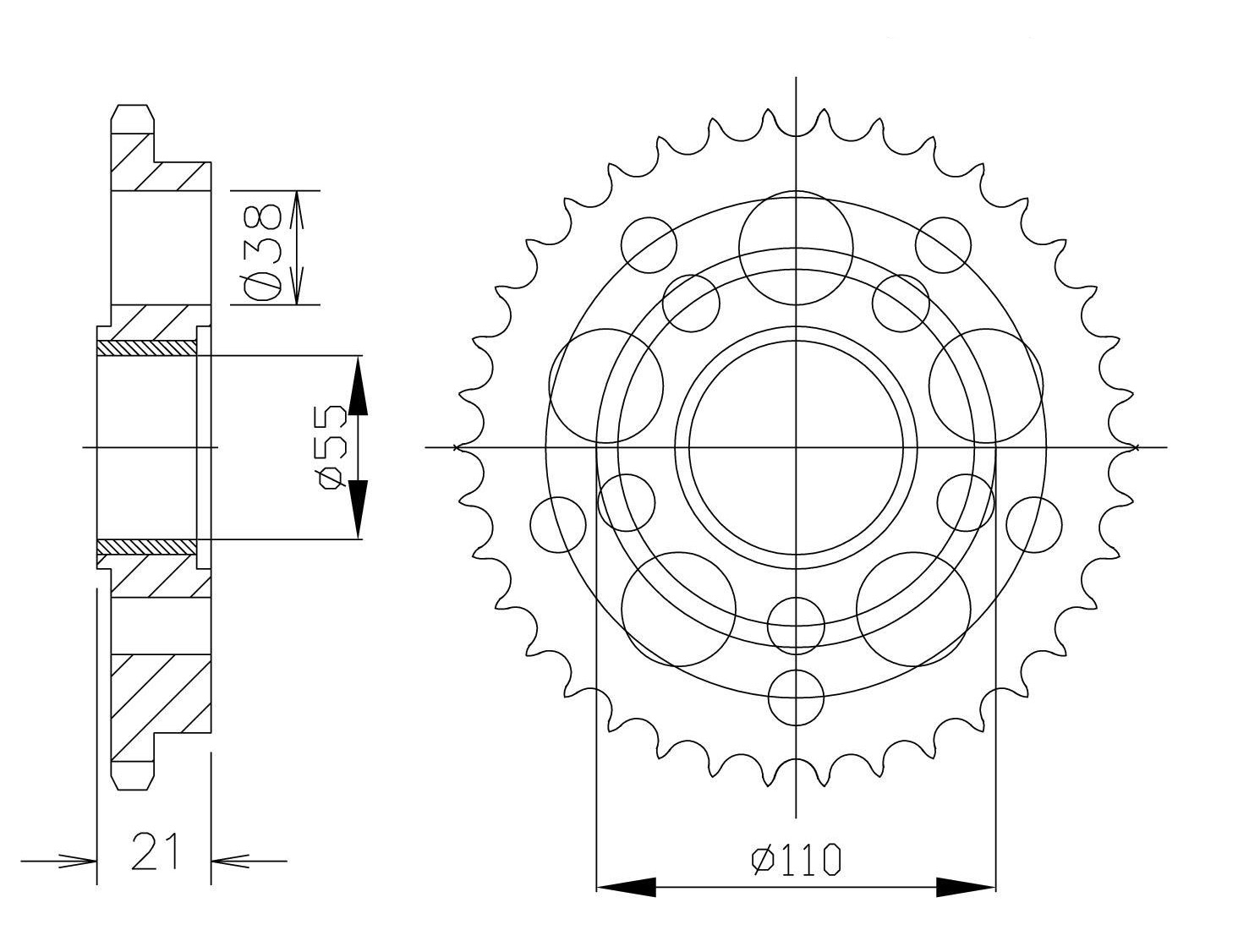rear sprocket steel, 42 teeth, pitch 525