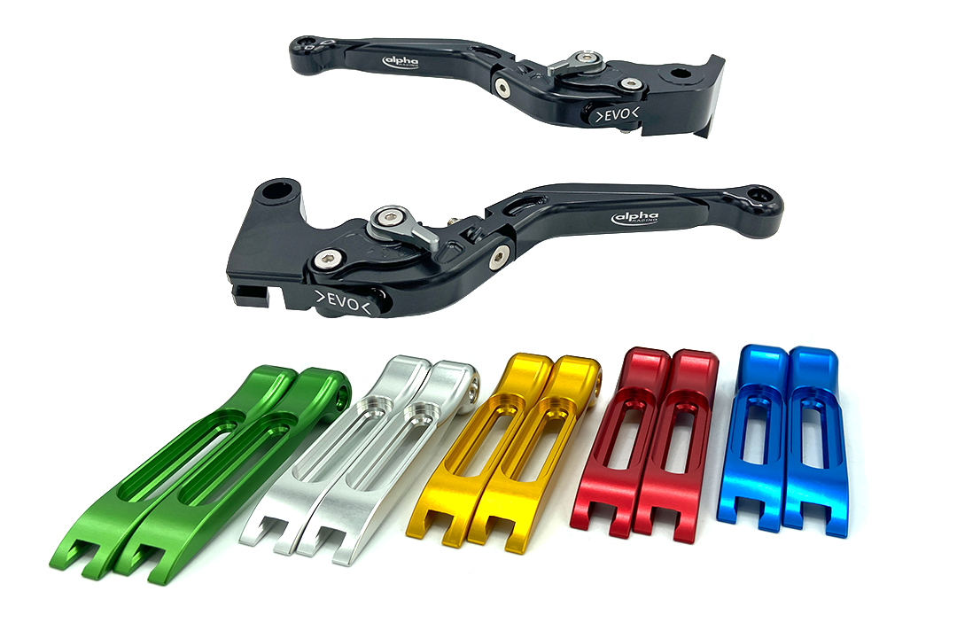 Lever set EVO black, for different Ducati-, Aprilia-, MV Agusta-, Benelli-, Kawasaki- Motorcycles