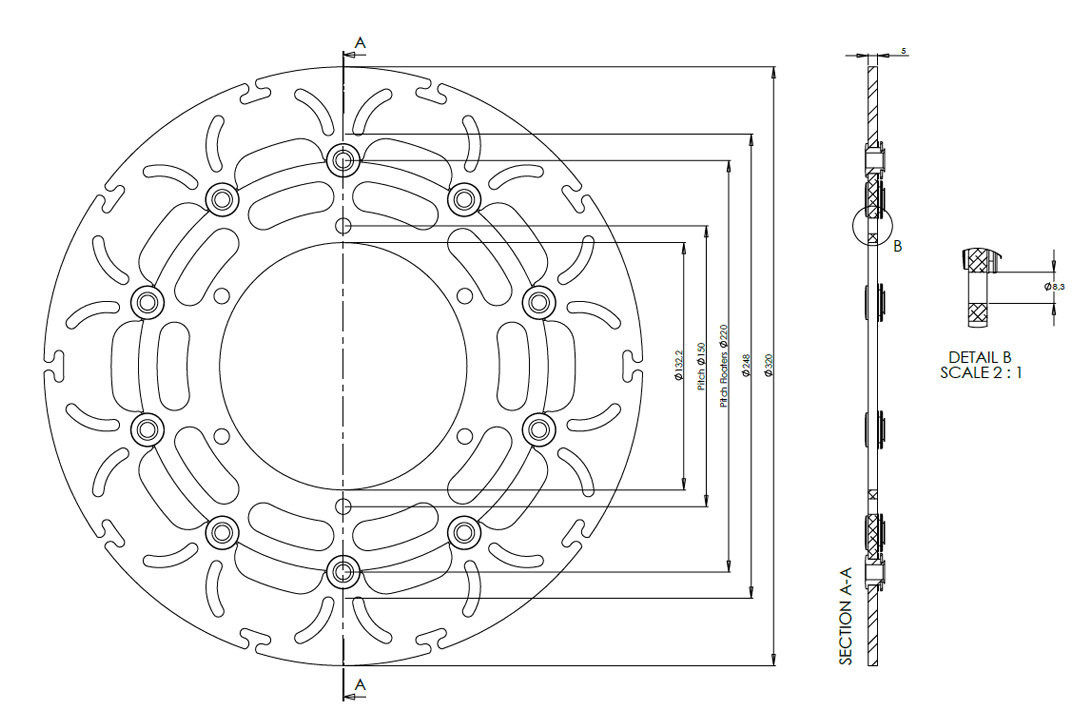 alpha Technik brake disc Omega-Design ABD33, fronte for Yamaha FJR1300, MT01, XV950, XVS950, YFZ750R7
