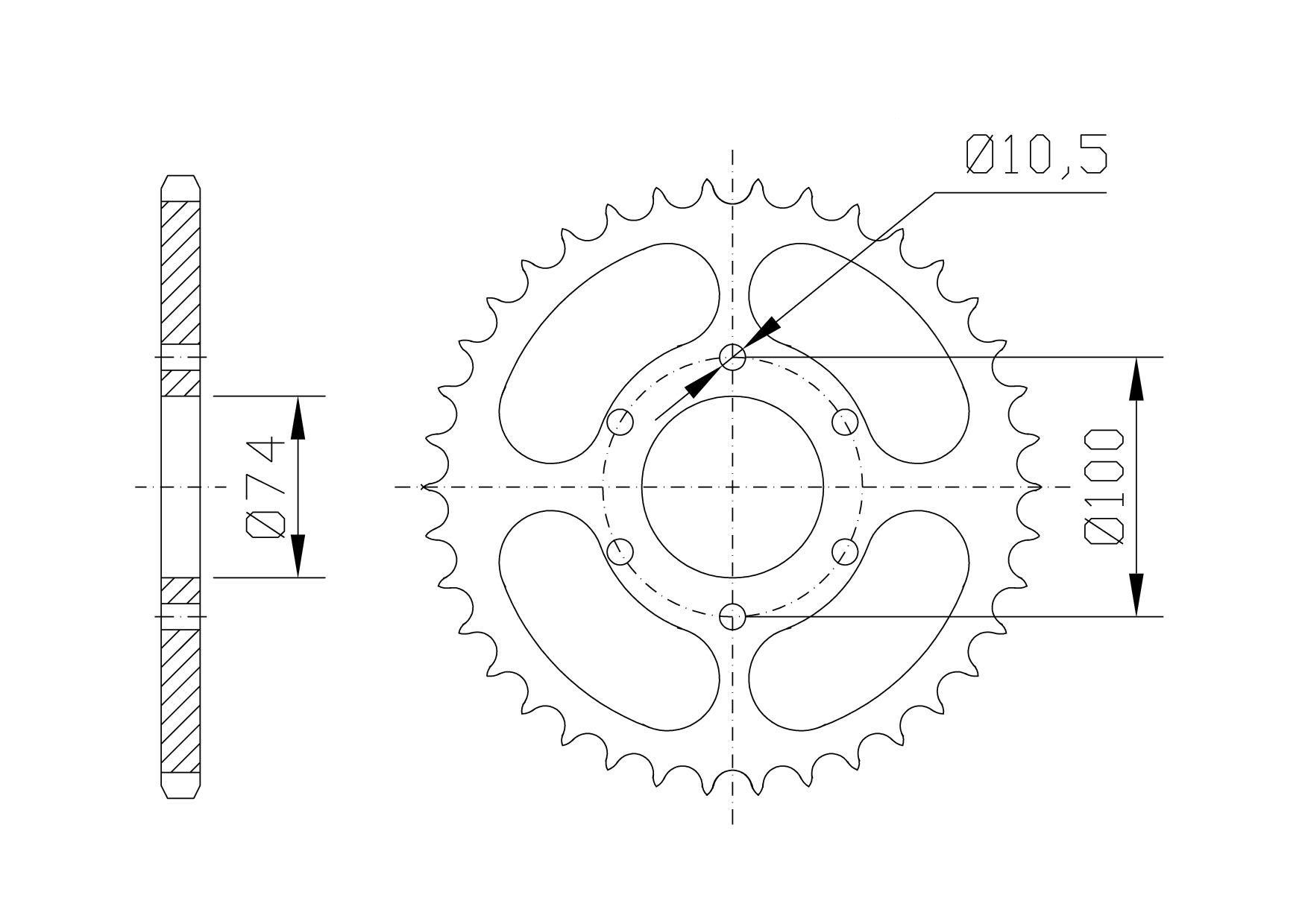 rear sprocket Steel, 46 Teeth, Pitch 520