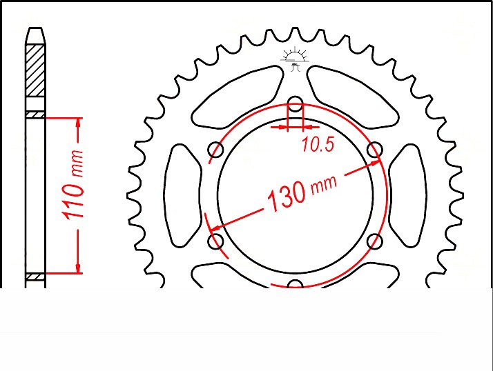rear sprocket Steel, 45 Teeth, Pitch 520, Black
