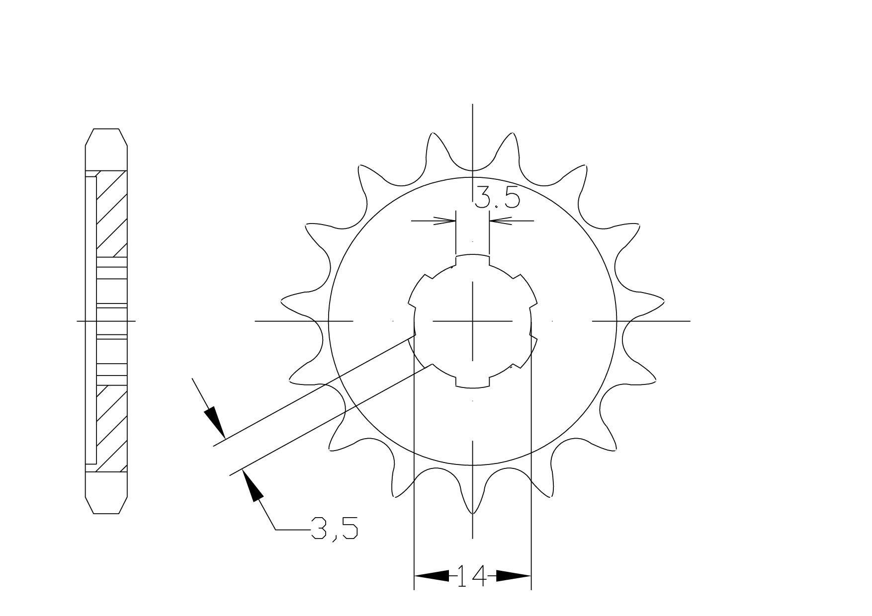 Front Sprocket, 14 Teeth, Pitch 428