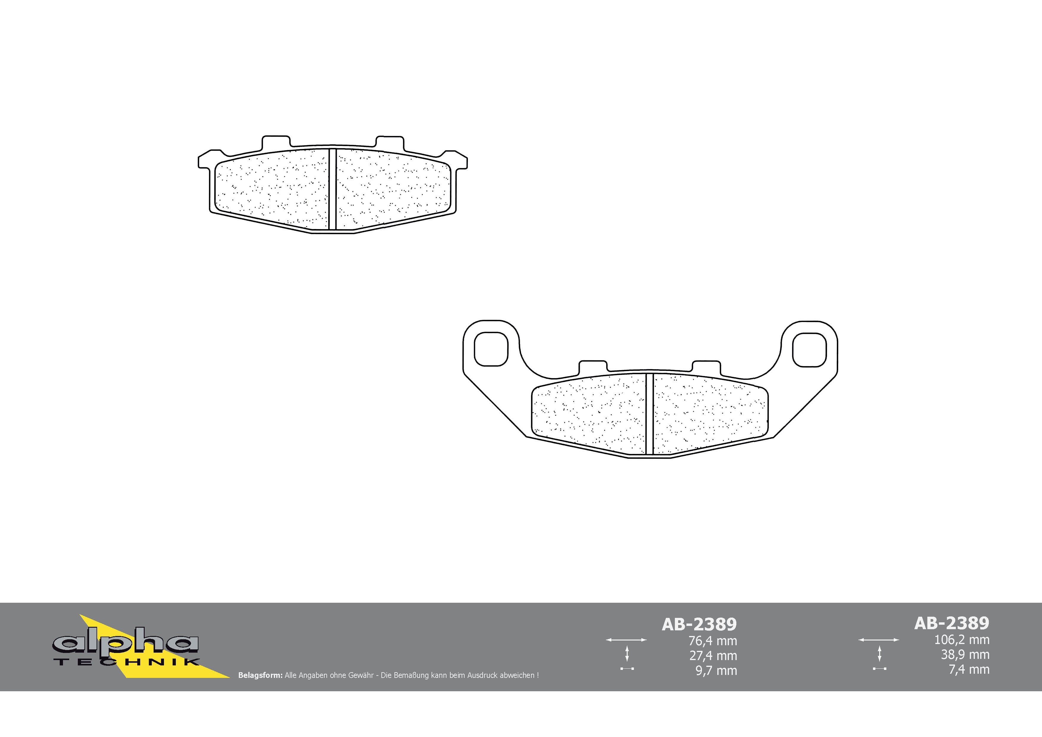 alpha Technik brake pad for road use with ABE