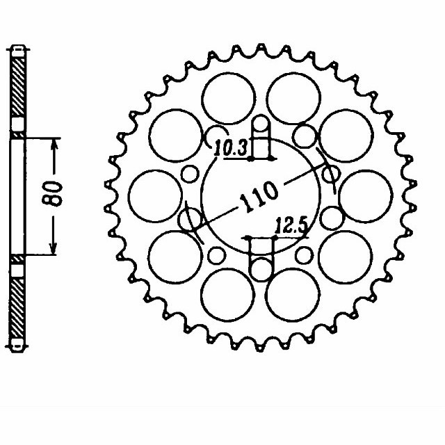 rear sprocket steel, 40 teeth, pitch 530
