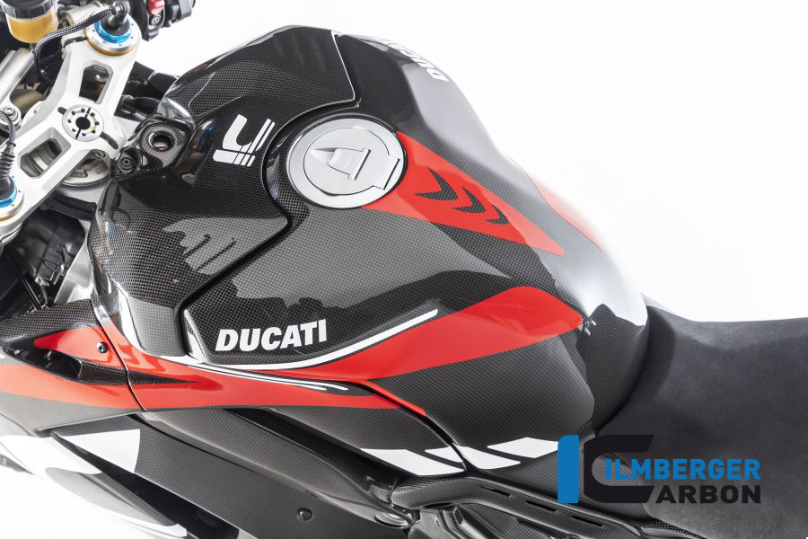 Ilmberger Carbon fuel tank lower fairing with crash pads, glossy, Ducati Panigale V4, V4S, V4R 2019-