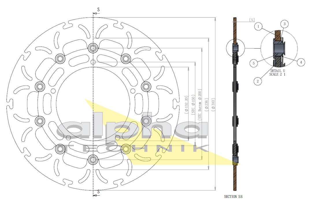alpha Technik brake disc Omega-Design ABD33, Front for Yamaha FZ8 / Fazer, XT1200Z, YFZ-R1, YFZ-R6