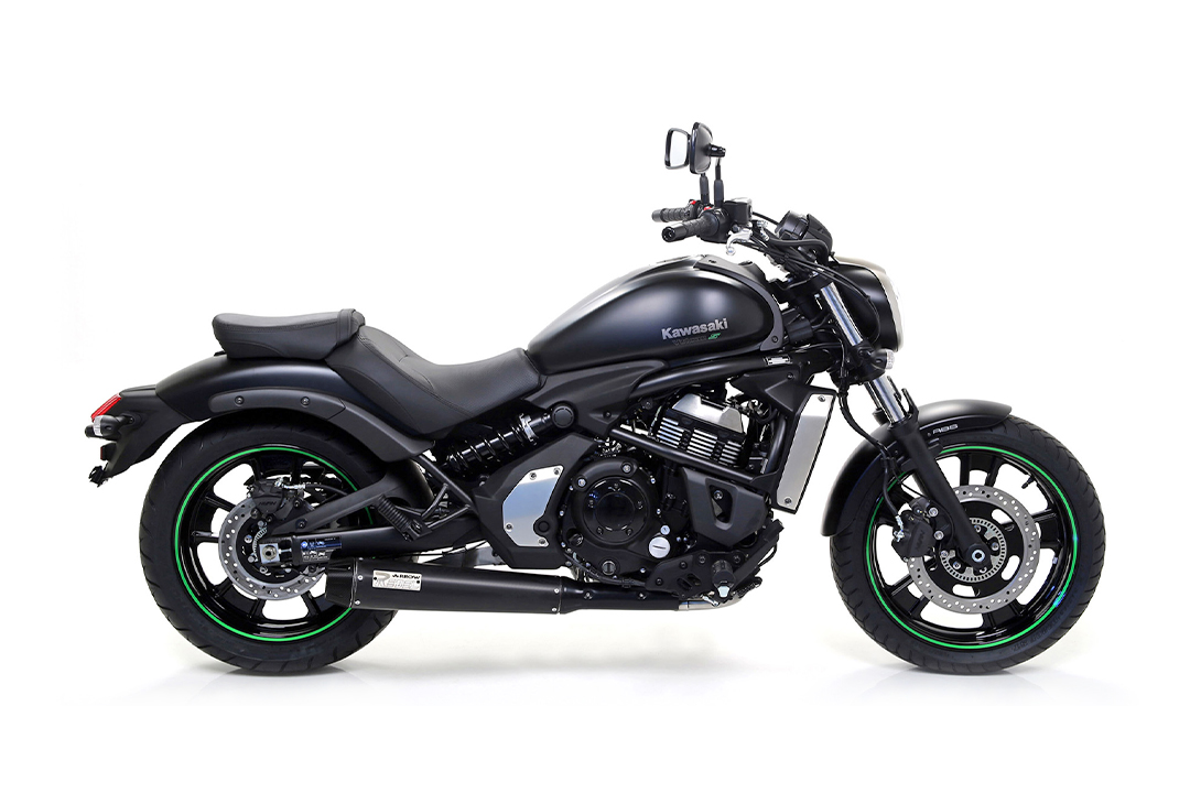 ARROW DARK REBEL Full Exhaust System, Black Stainless Steel & Aluminium for Kawasaki Vulcan S 650 2021-2023