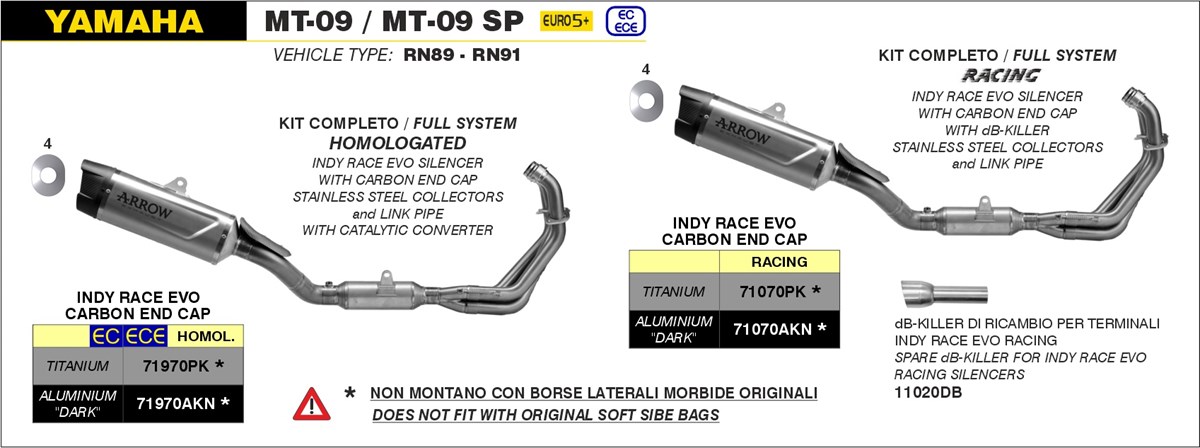 ARROW INDY RACE EVO Exhaust with Titanium Sleeve for Yamaha MT09 / SP Model Year 2024-