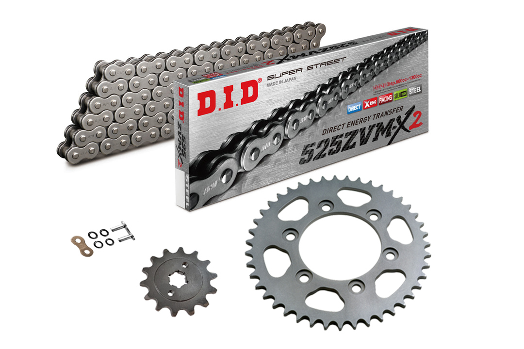 DID Chain Kit with 525ZVM-X2 Chain, Standard Colour, for Suzuki TS250 B/C/ER, Type TS250/IV, Model Year 1977-