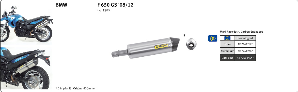 ARROW RACE TECH Exhaust for BMW F650GS / F800GS / Adventure 2008- in black aluminium