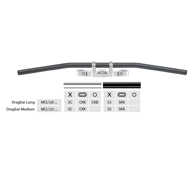 TRW Steel Handlebar Custom Dragbar Medium MCL122SC, chrome-plated