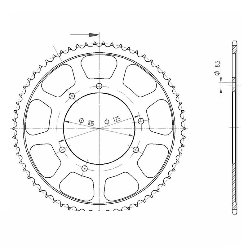 rear sprocket Steel, 62 teeth, Pitch 428
