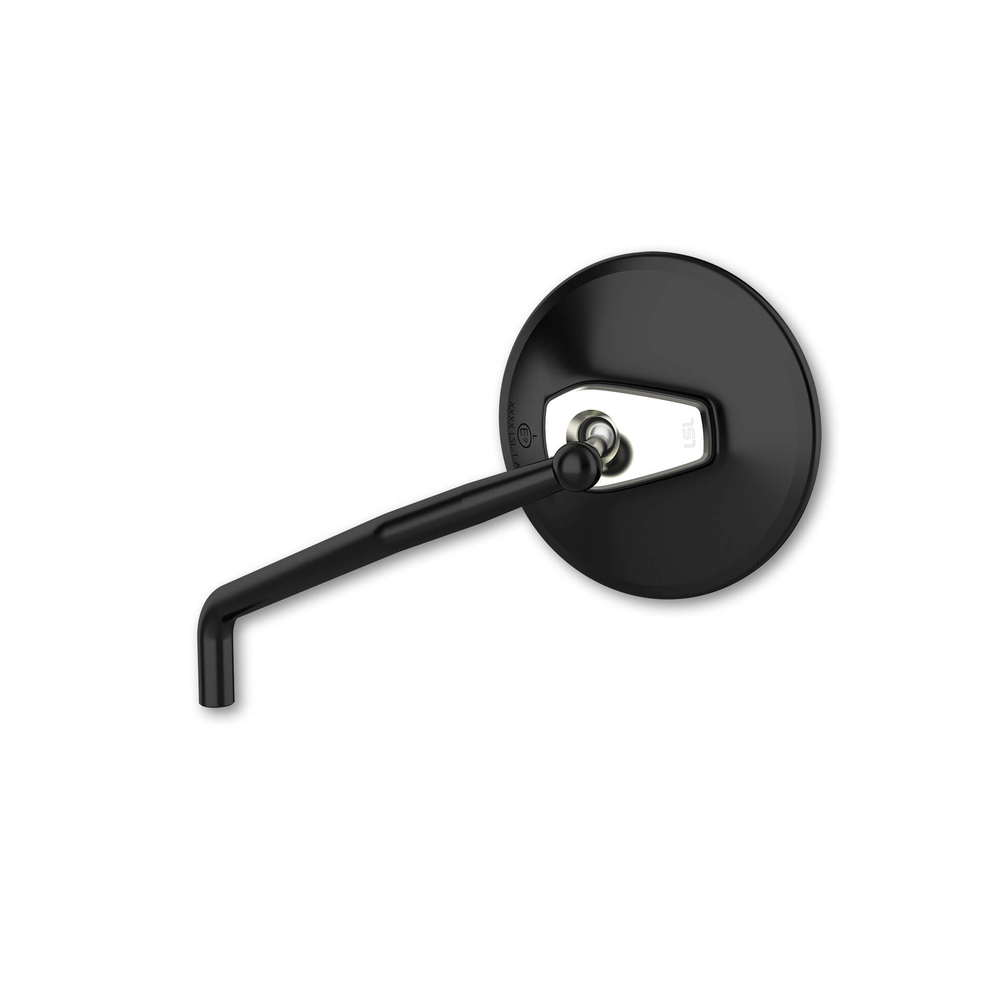 LSL handlebar rearview mirror ERGONIA, 95 mm diameter, black-silver, with street E-approval, ECE, suitable for right side R/S and left side L/S use, scope of delivery: pair with adapters for Yamaha-LH thread