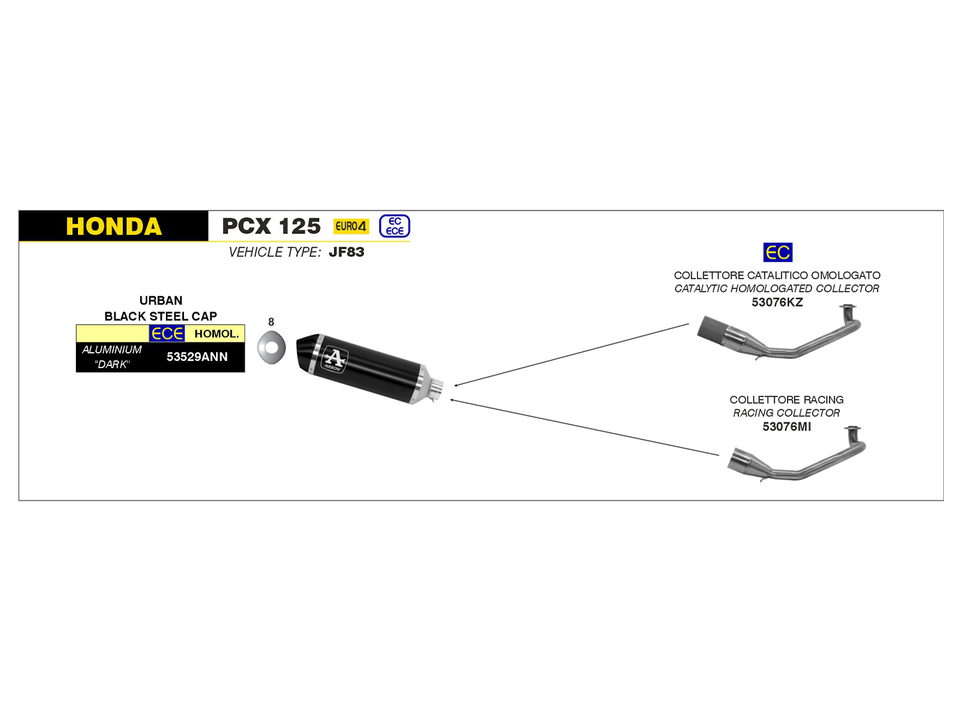 ARROW URBAN Exhaust for Honda PCX 125 2018-, Aluminium