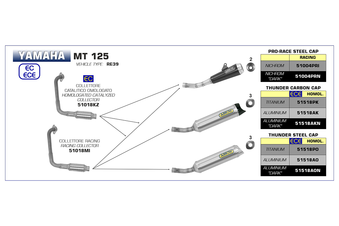 ARROW Header for Yamaha YZF-R 2019- MT125 2020- , with catalyst