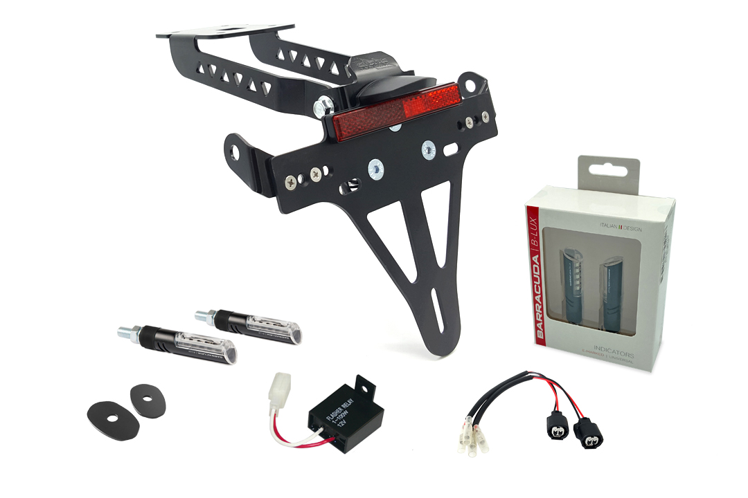 alpha Technik License Plate Holder-flasher light, turn signal-Kit IDEA (fronte + rear) for Kawasaki Z650 and Ninja 650 Type: ER650K / EX650M from Model Year 2020