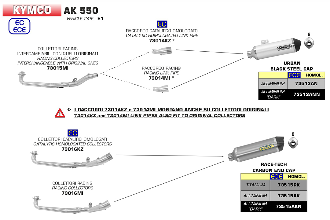 ARROW Racing Manifold for AK550 2017-, without catalyst