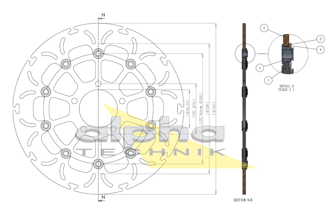 alpha Technik brake disc Omega-Design ABD33, front for Suzuki DL1000 / DL650 V-Strom, SV1000 and Kawasaki KLV 1000