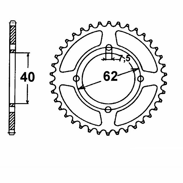 rear sprocket Steel, 52 Teeth, Pitch 415