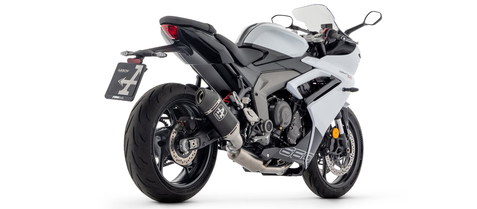 ARROW Racing Full System with VELOCE Black Silencer with Carbon End Cap for Triumph Daytona 660, 2024-