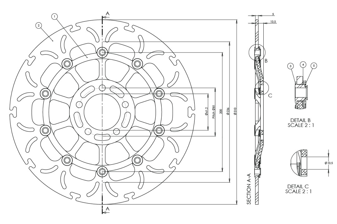 alpha Technik brake disc Omega-Design ABD33, fronte for Kawasaki Zephyr, ZRX, ZX, ZXR, ZZR