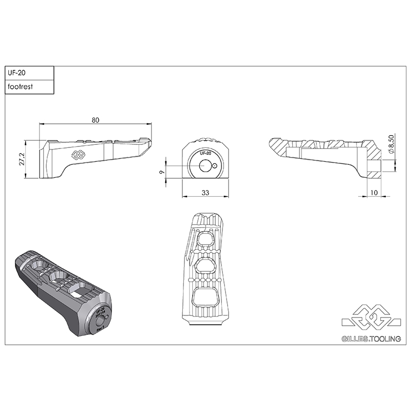 Gilles Replacement Footpeg Kit, Touring, Pillion, black for Honda CBR1000RR, CBR650R