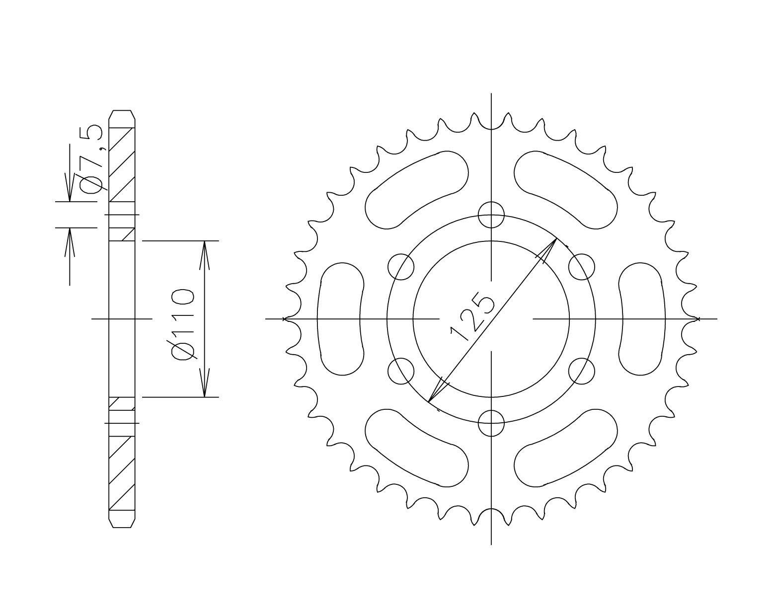 rear sprocket Steel, 37 teeth, Pitch 520