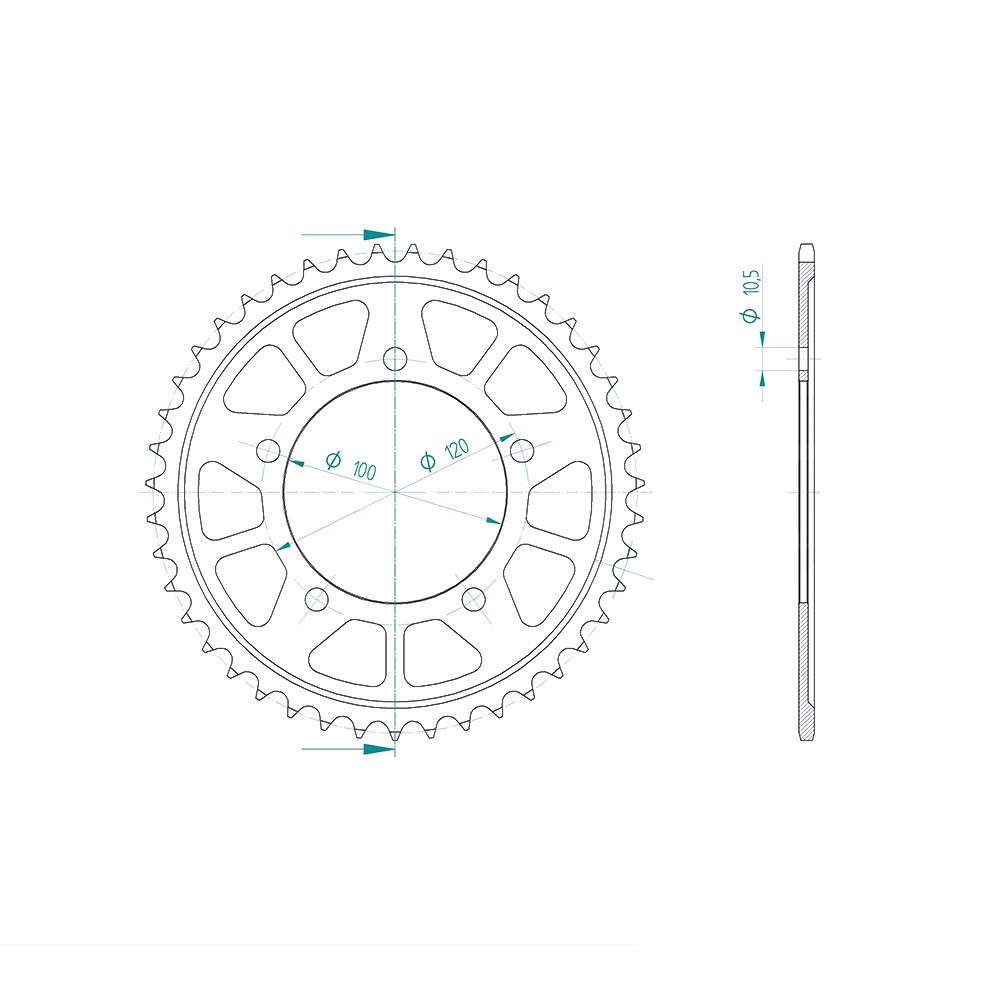 rear sprocket Steel, 43 Teeth, Pitch 525