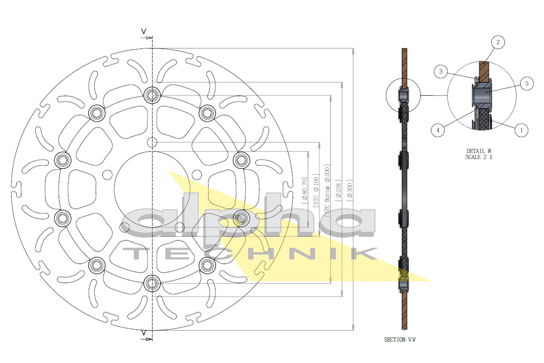 alpha Technik brake disc Omega-Design ABD33, fronte for Kawasaki ER6f, ER6n, Versys 1000 / 650, Z1000, Z750, ZX10R Ninja, ZX6R Ninja