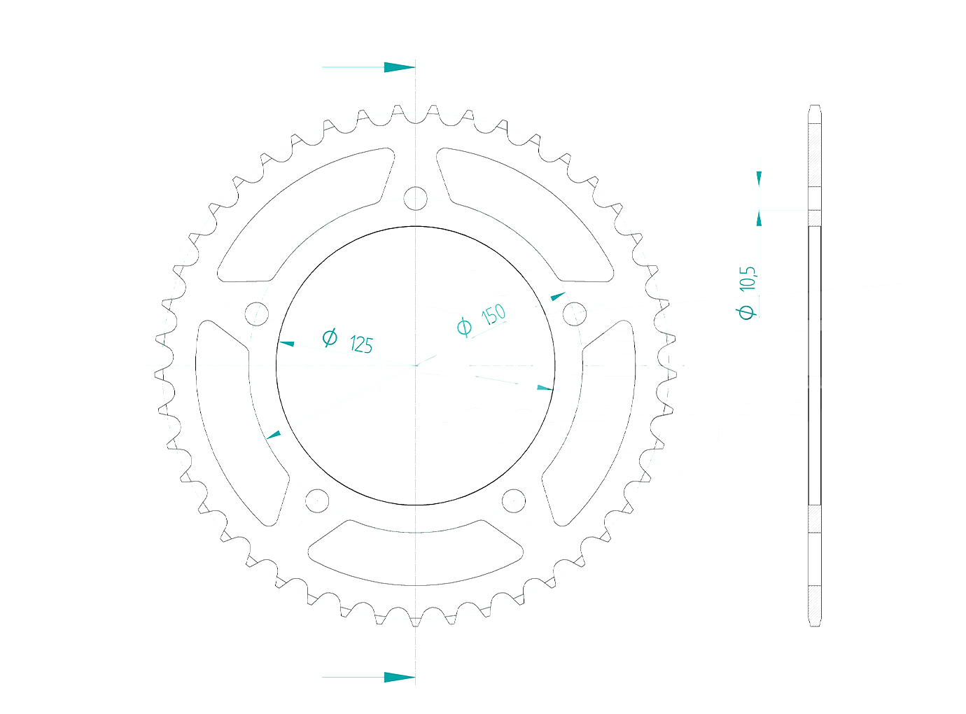rear sprocket Steel, 45 Teeth, Pitch 520