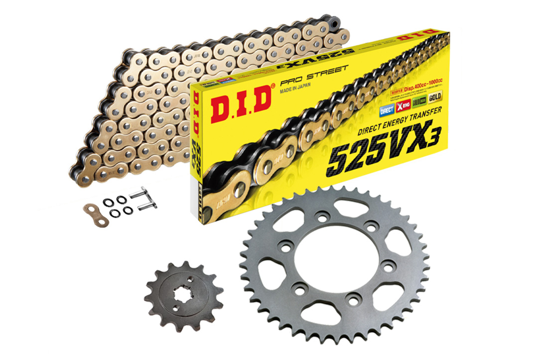 DID chain Kit with 525VX3 chain, gold colour, for Benelli BN302, model year 2015-