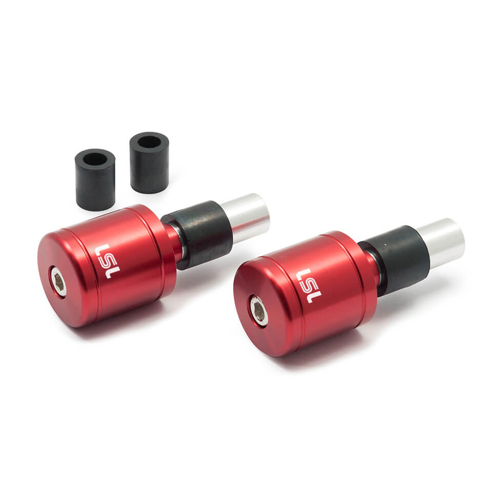 LSL handlebar bar ends, aluminium, red, with logo, Ø14 & 18mm